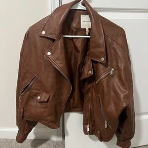 Avec Les Filles Chestnut Leather Jacket